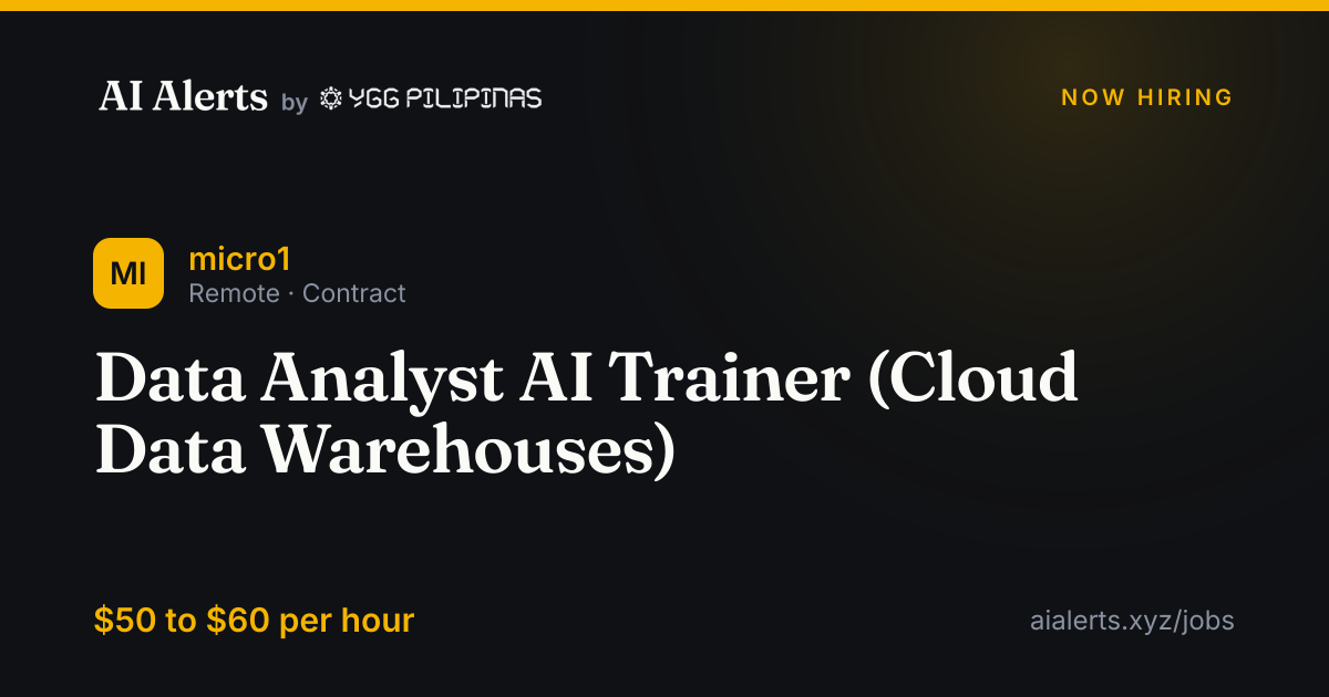 Data Analyst AI Trainer (Cloud Data Warehouses) at micro1 — AI Alerts